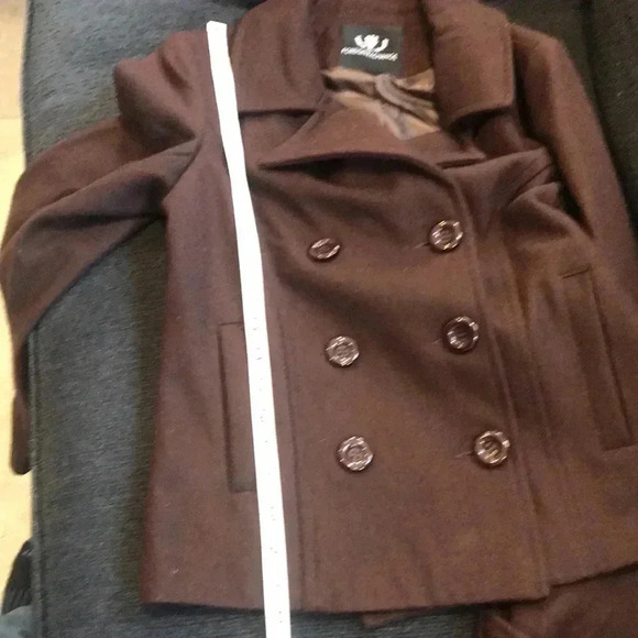 Foreign Exchange Brown Double Breasted Cropped Pea Coat Jacket-No size Tag - Picture 12 of 14